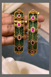 Emerald Jadau Screw Open Bangles - BG00121